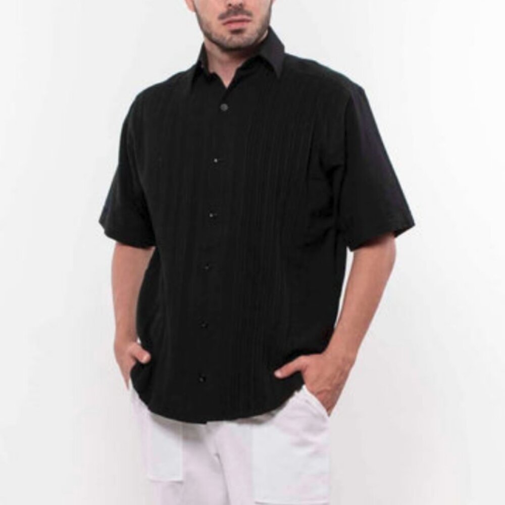 Resortwear Mr Buho Black 100% Cotton Tuck Work Button Down Shirt Size XL